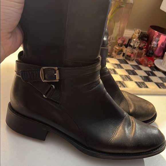 Aquatalia Shoes Black Leather Pull On Zip Knee High Boots - Picture 12 of 13